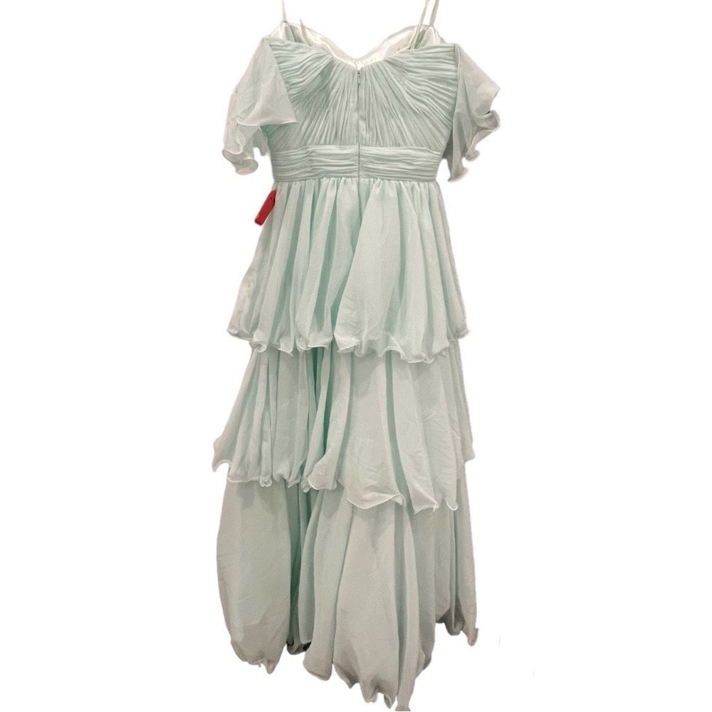 NWT Mac Duggal 49245 Mint Light Blue Chiffon Tiered Ball Maxi Gown 4 - Picture 7 of 12
